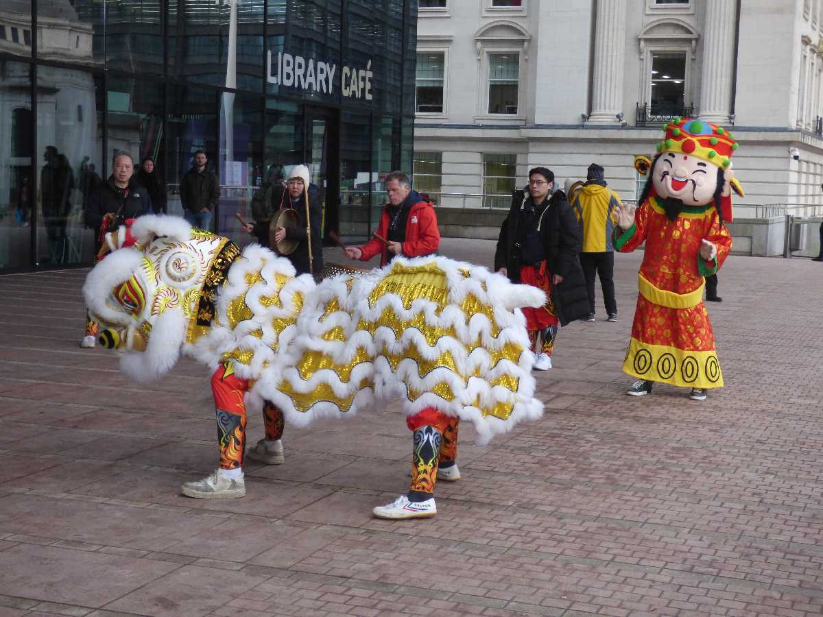 Lion dance for the Lunar New Year outside of the Library of Birmingham in Centenary Square